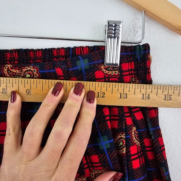 Talbots Sz 14P Red Blue Plaid Paisley Flannel Midi Skirt Pockets Western Cottage - Picture 5 of 13